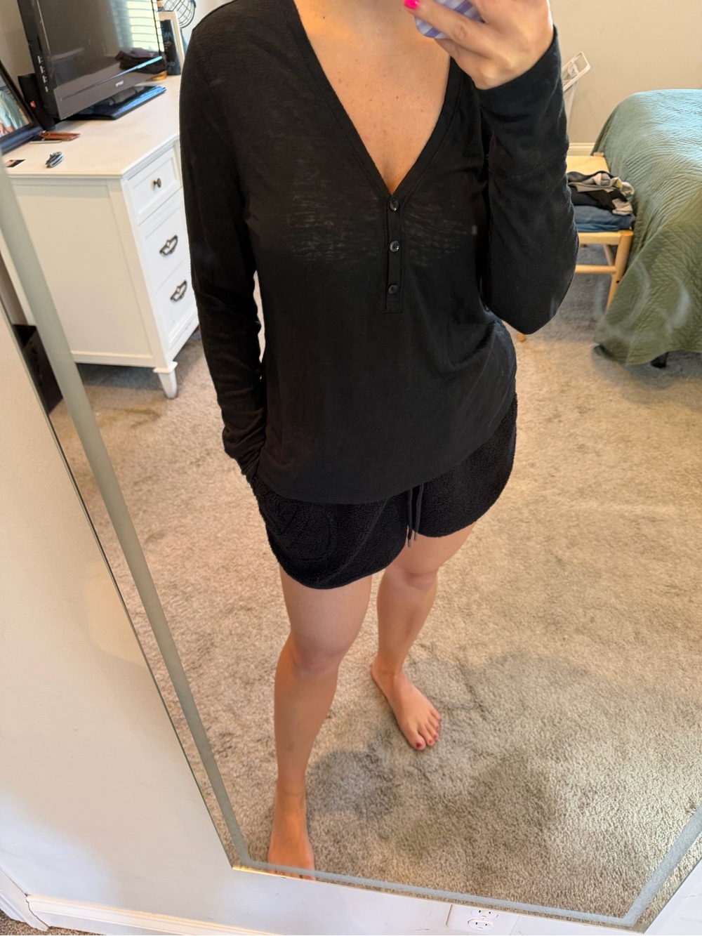 Victoria's Secret Black Long-Sleeve V-Neck Henley Pajama Top